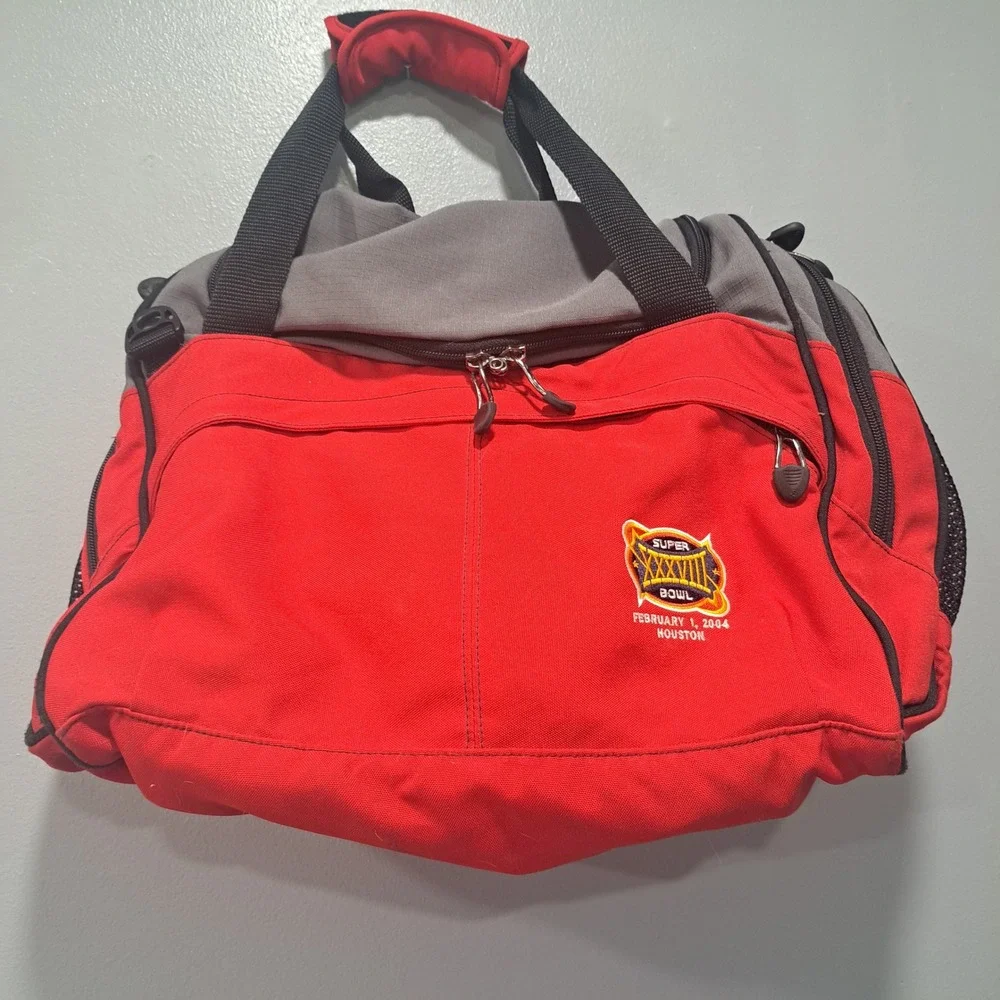 VTG JanSport Super Bowl XXXVIII 2004 Houston Duffel Bag Red Grey Gorpcore Sporty
